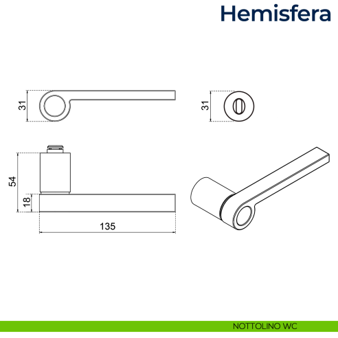 Maniglia per porta Hemisfera Frascio con rosetta minimale nottolino wc