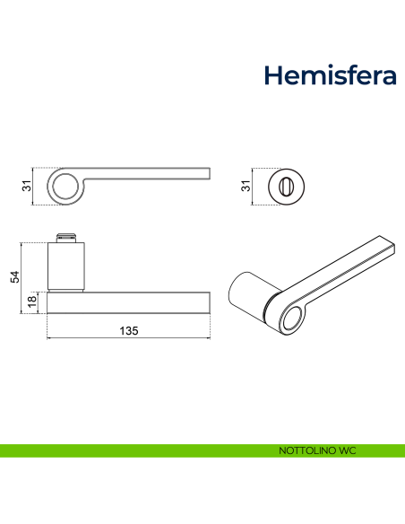 Maniglia per porta Hemisfera Frascio con rosetta minimale nottolino wc