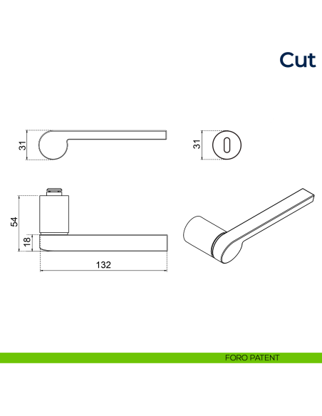 Maniglia per porta Cut Frascio con rosetta minimale foro patent