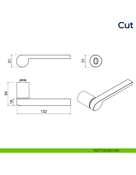 Maniglia per porta Cut Frascio con rosetta minimale nottolino wc