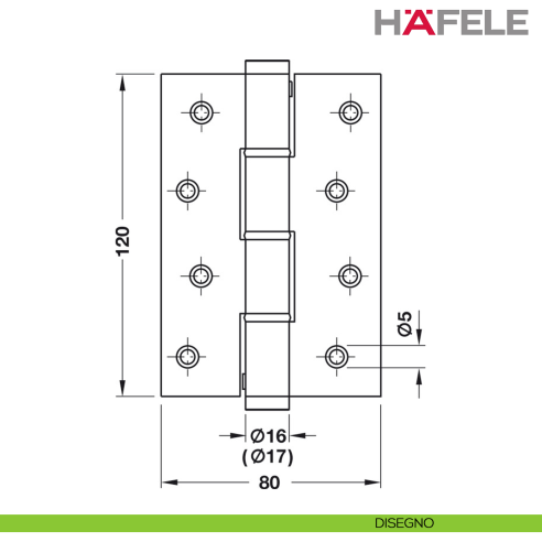 Cerniera a molla per porta interna Hafele SA 120 dimensione 120 mm alluminio anodizzato argento - disegno
