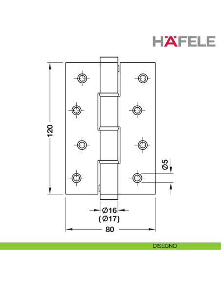 Cerniera a molla per porta interna Hafele SA 120 dimensione 120 mm alluminio anodizzato argento - disegno