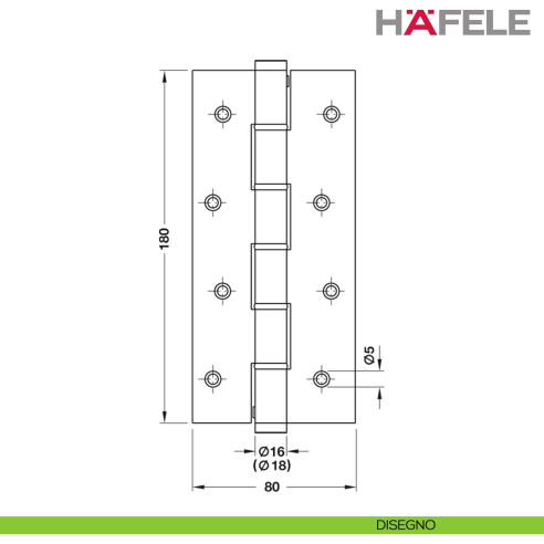 Cerniera a molla per porta interna Hafele SA 180 dimensione 180 mm alluminio anodizzato argento - disegno