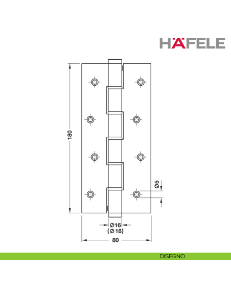 Cerniera a molla per porta interna Hafele SA 180 dimensione 180 mm alluminio anodizzato argento - disegno