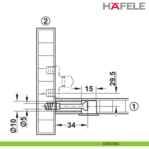 Giunto per mobile Hafele Minifix 15 per spessore legno 29 mm nichelato - disegno
