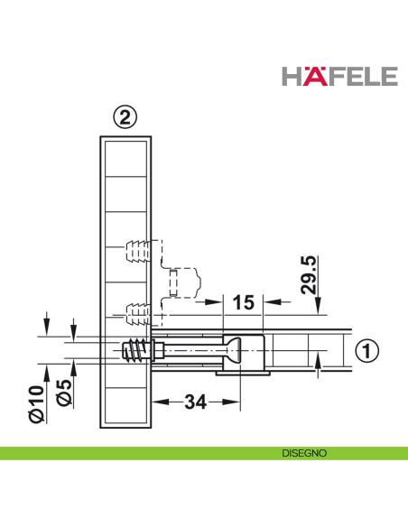 Giunto per mobile Hafele Minifix 15 per spessore legno 29 mm nichelato - disegno