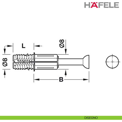 Perno ad aspansione per mobile Hafele Minifix C100 per foratura diametro 8 mm