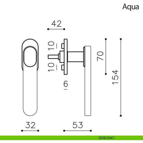 Maniglia per finestra martellina DK Aqua Olivari disegno