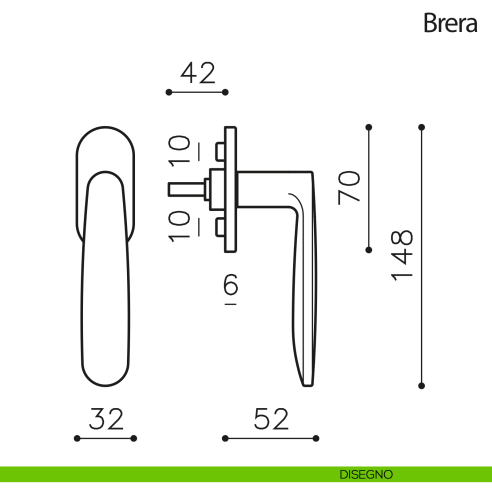 Maniglia per finestra martellina DK Brera Olivari disegno