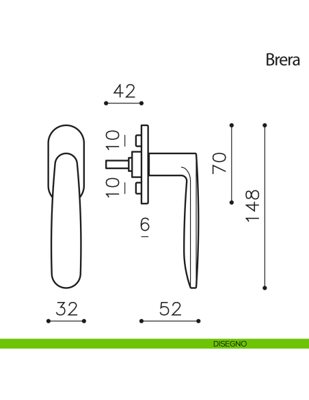 Maniglia per finestra martellina DK Brera Olivari disegno