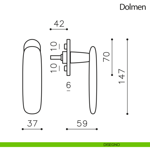 Maniglia per finestra martellina DK Dolmen Olivari disegno