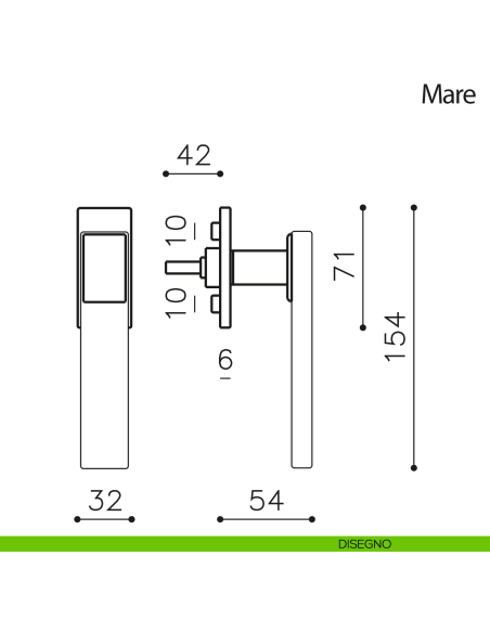 Maniglia per finestra martellina DK Mare Olivari disegno