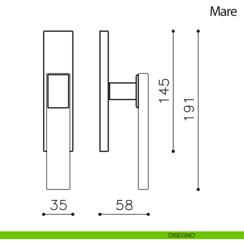 Maniglia per finestra cremonese Mare Olivari disegno