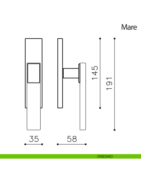 Maniglia per finestra cremonese Mare Olivari disegno