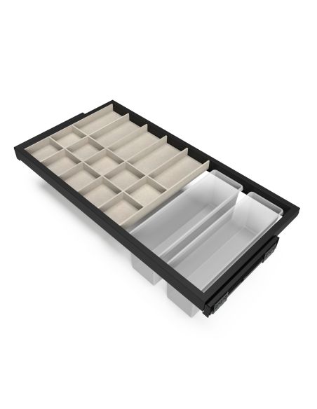 Emuca Kit di cassetti organizzatori, vassoio e telaio a scorrimento con chiusura ammortizzata per armadi, regolabile, modulo 900
