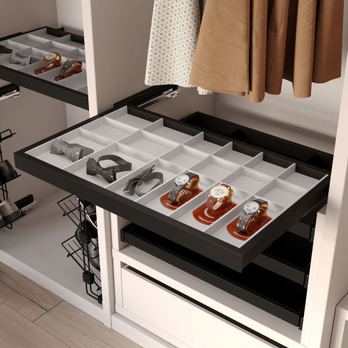 Emuca Kit di cassetti organizzatori, vassoio e telaio a scorrimento con chiusura ammortizzata per armadi, regolabile, modulo 900