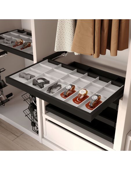Emuca Kit di cassetti organizzatori, vassoio e telaio a scorrimento con chiusura ammortizzata per armadi, regolabile, modulo 900