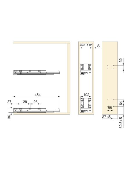Emuca Portabottiglie laterale estraibile Titane Simplex con chiusura soft, modulo 150 mm, Grigio antracite