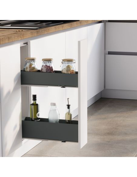 Emuca Portabottiglie laterale estraibile Titane Simplex con chiusura soft, modulo 200 mm, Grigio antracite