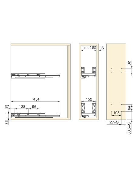 Emuca Portabottiglie laterale estraibile Titane Simplex con chiusura soft, modulo 200 mm, Grigio antracite