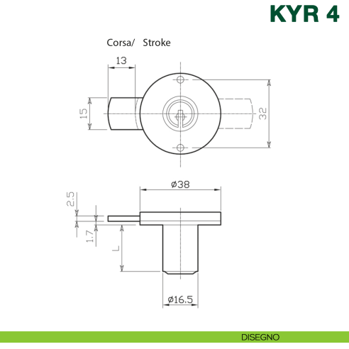 Serratura per anta con cilindro KYR Securital diametro 16,5 mm lunghezza 21 mm KYR 4 A16