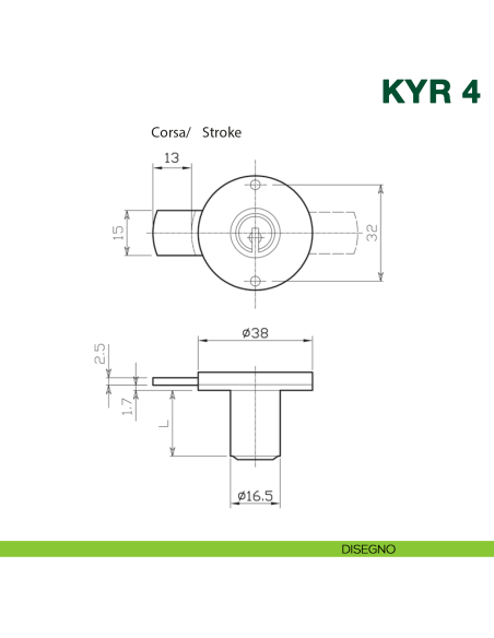 Serratura per anta con cilindro KYR Securital diametro 16,5 mm lunghezza 21 mm KYR 4 A16