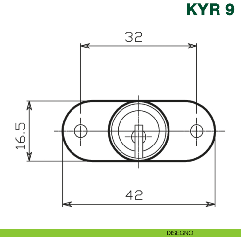 Serratura per cassetti multipli con cilindro KYR Securital diametro 16,5 mm versione orizzontale KYR 9H16 - disegno