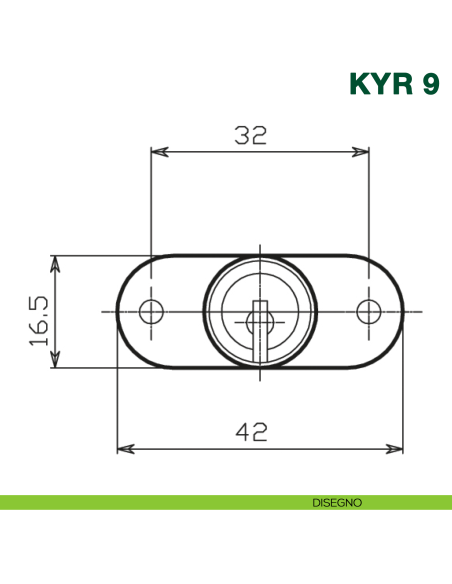 Serratura per cassetti multipli con cilindro KYR Securital diametro 16,5 mm versione orizzontale KYR 9H16 - disegno