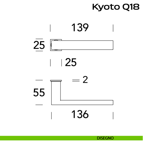 Maniglia in acciaio per porta Kyoto Minimal Q18 Reguitti Inox disegno