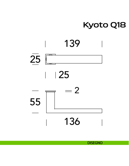Maniglia in acciaio per porta Kyoto Minimal Q18 Reguitti Inox disegno