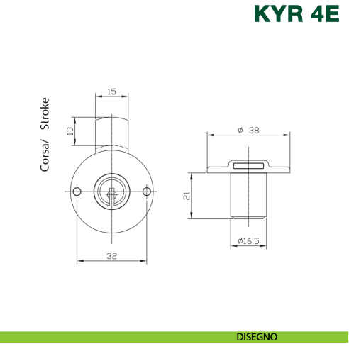 Serratura per cassetto con cilindro KYR Securital diametro 16,5 mm lunghezza 21 mm KYR 4E C16 - disegno