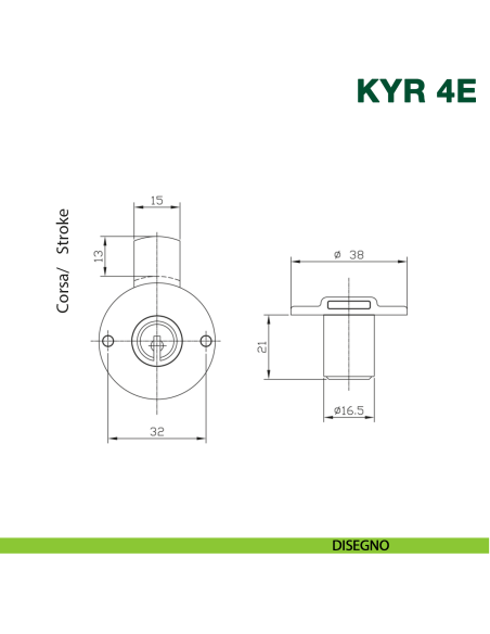 Serratura per cassetto con cilindro KYR Securital diametro 16,5 mm lunghezza 21 mm KYR 4E C16 - disegno