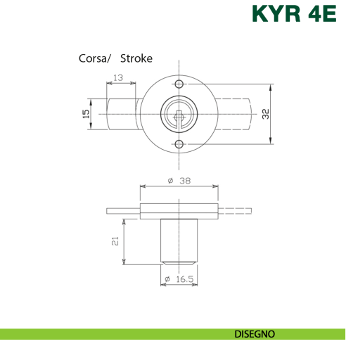 Serratura per anta con cilindro KYR Securital diametro 16,5 mm lunghezza 21 mm KYR 4E A16 - disegno