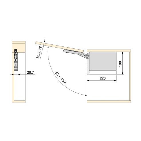 Emuca Braccetto per ante a ribalta verso l'alto Altius Lift, Forza 560-1800 (low L), Acciaio e tecnoplastica, Grigio antracite