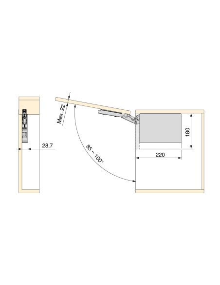 Emuca Braccetto per ante a ribalta verso l'alto Altius Lift, Forza 1840-5200 (high H), Acciaio e tecnoplastica, Grigio antracite