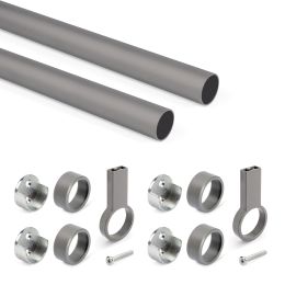 Emuca Lotto di 2 tubi appendiabiti rotondi D.28mm per armadi lunghezza 1,15m con reggitubi, Alluminio e Zama, Titanio
