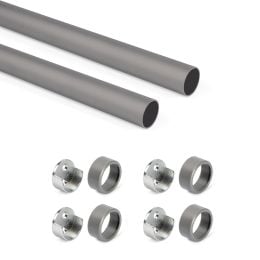 Emuca Lotto di 2 tubi appendiabiti rotondi D.28mm per armadi lunghezza 0,75m con reggitubi, Alluminio e Zama, Titanio