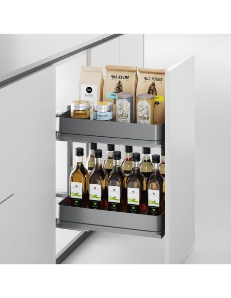 Emuca Carrello estraibile Harmony con chiusura soft, Modulo larghezza 300mm altezza 700mm, Acciaio e Legno, Grigio antracite