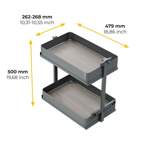 Emuca Carrello estraibile Harmony con chiusura soft, Modulo larghezza 300mm altezza 700mm, Acciaio e Legno, Grigio antracite
