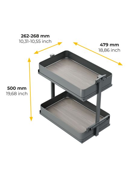 Emuca Carrello estraibile Harmony con chiusura soft, Modulo larghezza 300mm altezza 700mm, Acciaio e Legno, Grigio antracite