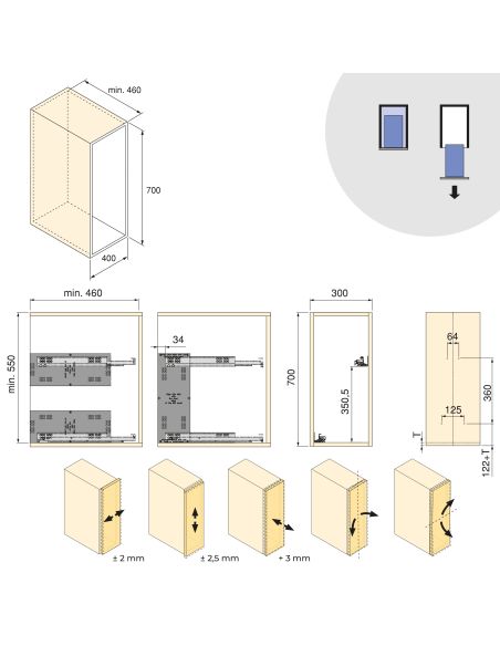 Emuca Carrello estraibile Harmony con chiusura soft, Modulo larghezza 300mm altezza 700mm, Acciaio e Legno, Grigio antracite