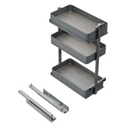 Emuca Carrello estraibile Harmony con chiusura soft, Modulo larghezza 300mm altezza 800mm, Acciaio e Legno, Grigio antracite