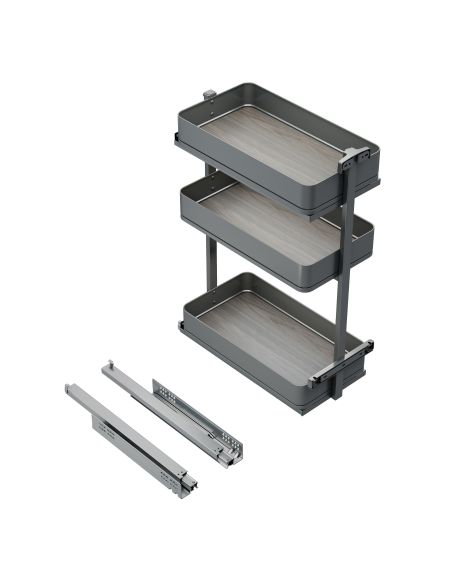 Emuca Carrello estraibile Harmony con chiusura soft, Modulo larghezza 300mm altezza 800mm, Acciaio e Legno, Grigio antracite