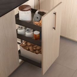 Emuca Carrello estraibile Harmony con chiusura soft, Modulo larghezza 300mm altezza 800mm, Acciaio e Legno, Grigio antracite 2