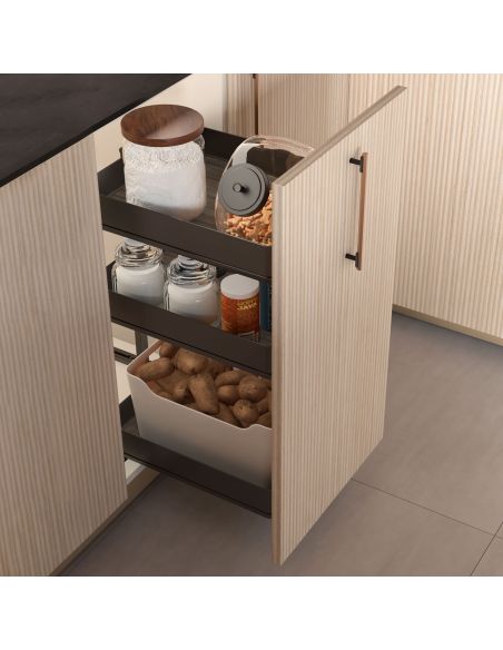 Emuca Carrello estraibile Harmony con chiusura soft, Modulo larghezza 300mm altezza 800mm, Acciaio e Legno, Grigio antracite