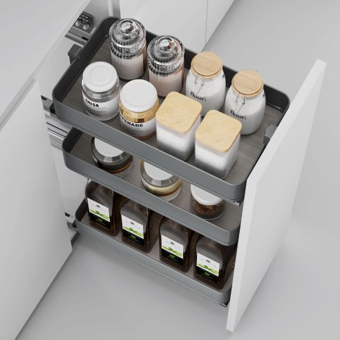 Emuca Carrello estraibile Harmony con chiusura soft, Modulo larghezza 300mm altezza 800mm, Acciaio e Legno, Grigio antracite