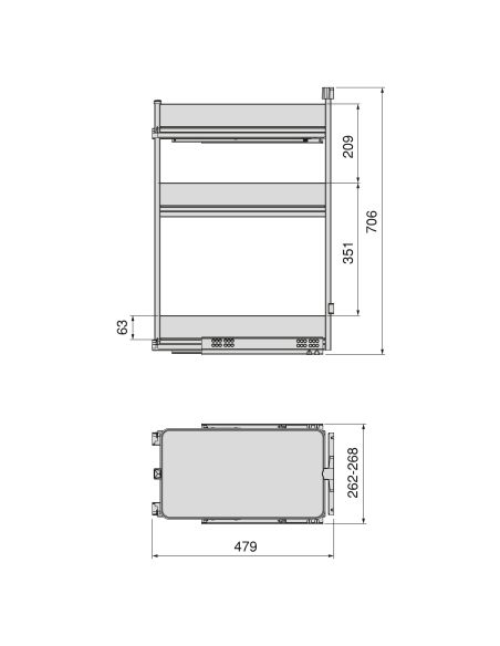 Emuca Carrello estraibile Harmony con chiusura soft, Modulo larghezza 300mm altezza 800mm, Acciaio e Legno, Grigio antracite