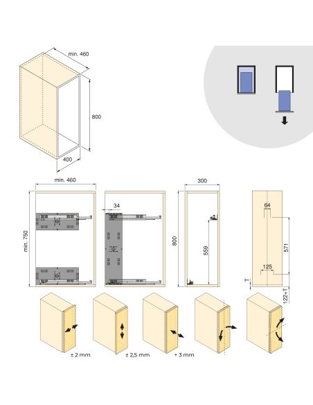 Emuca Carrello estraibile Harmony con chiusura soft, Modulo larghezza 300mm altezza 800mm, Acciaio e Legno, Grigio antracite