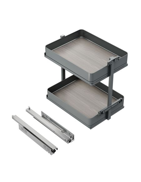 Emuca Carrello estraibile Harmony con chiusura soft, Modulo larghezza 400mm altezza 700mm, Acciaio e Legno, Grigio antracite