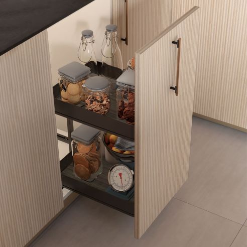 Emuca Carrello estraibile Harmony con chiusura soft, Modulo larghezza 400mm altezza 700mm, Acciaio e Legno, Grigio antracite